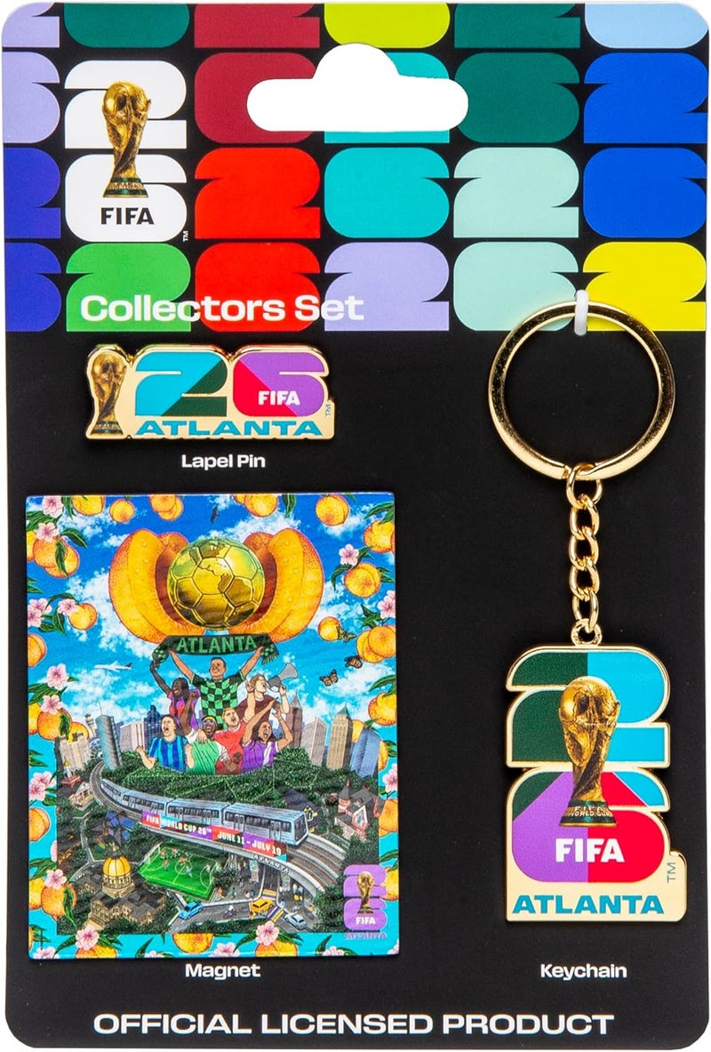 HONAV مجموعة تذكارية لمدينة مضيفة كأس العالم FIFA – تشمل دبوس صدر، سلسلة مفاتيح ومغناطيس – تحتفل بمدينتك المضيفة المفضلة - Image 1